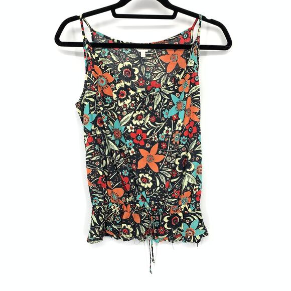 Kookai Scoop Neck Cami Tank Top Womens Sz 38 US 8 Multicolor Floral Cinched Hem - Picture 1 of 6